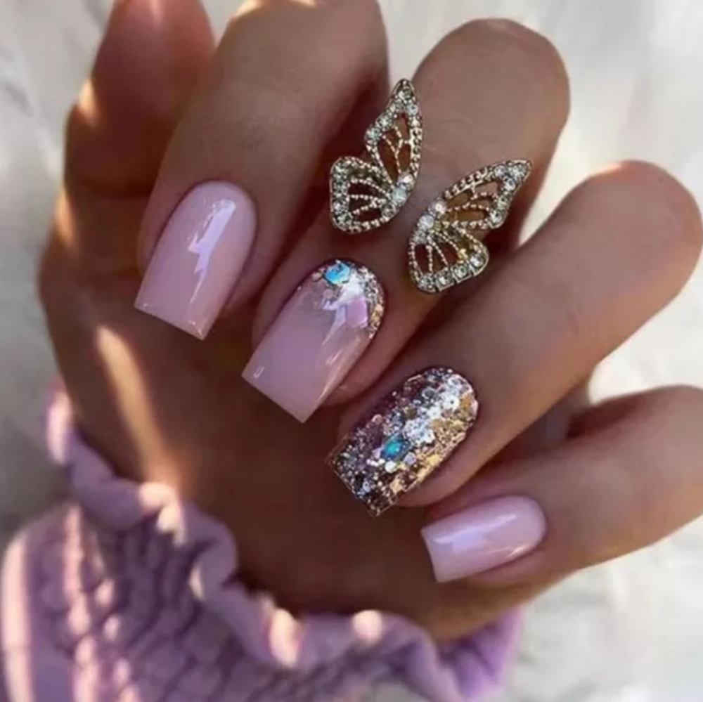 2/$30 FANCY PINK 💅NAILS glue on press on SALON QUALITY GLUE & FILE